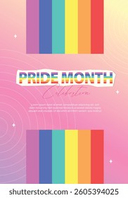 A vibrant vector illustration depicting festive rainbow banners for Pride Month, highlighting themes of celebration, love, and unity.