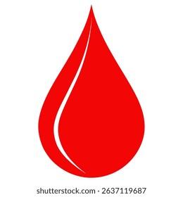 A vibrant vector illustration depicts a single, isolated bright red blood drop. 
