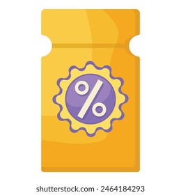 Vibrant vector illustration of a discount coupon icon featuring a bold percentage symbol in the center