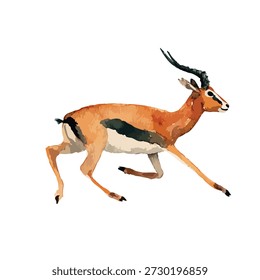 Lebendige Vektorgrafik einer dynamisch laufenden Gazelle, einzeln auf Weiß. Perfekt für Wildtierprojekte, Bildungsinhalte und Safaridesigns.