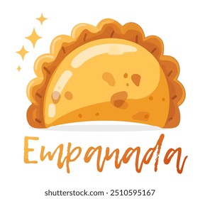 Vibrant vector illustration of empanada, a beloved culinary staple from the streets of Argentina. Golden-brown pastry cartoon food icon isolated on white background. For restaurant menus, food blogs