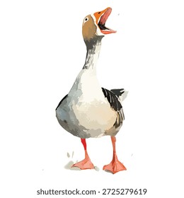 Ilustração vetorial vibrante de um ganso de fazenda expressivo buzinando alto com um bico aberto. Ideal para livros infantis, temas agrícolas ou conteúdo educacional.