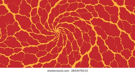 A vibrant vector illustration featuring an abstract swirling pattern of red and yellow, resembling cracked ground, volcanic lava, or molten energy.