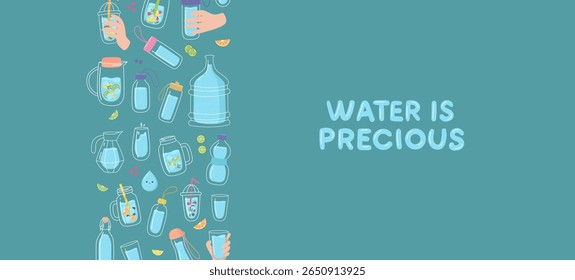 A vibrant vector illustration featuring a balanced water bottle, showcasing fluid levels. Perfect for a drink banner, promoting hydration and wellness.