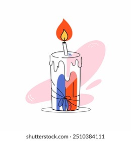 A vibrant vector illustration featuring a burning birthday candle with a gift wrap design. The playful use of color and clean lines make it ideal for festive digital designs and greeting cards...