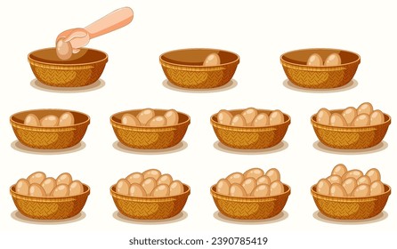 Vibrant vector illustration featuring a collection of eggs in a basket