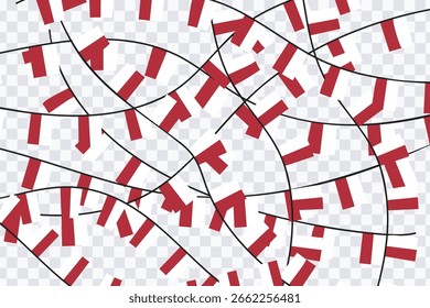 A vibrant vector illustration featuring a dense, overlapping pattern of hanging red and white Indonesian flags on strings, perfect for an Independence Day background or festive decoration.
