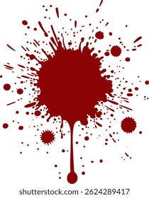 A vibrant vector illustration featuring a dynamic red paint splatter with varied droplets and splashes, showcasing bold artistic expression