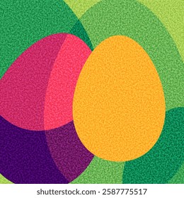 A vibrant vector illustration featuring overlapping Easter eggs in bright colors with a textured effect, creating a festive and modern design.