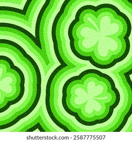 A vibrant vector illustration featuring shamrocks surrounded by dynamic green ripple patterns, symbolizing luck and Irish heritage.