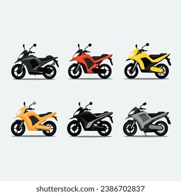 A vibrant vector illustration featuring a variety of motorcycles in various colors