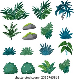 Ilustración vectorial vibrante con diversos elementos naturales