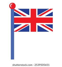 A vibrant vector illustration of a flag on the flagpole in a cartoon style. The United Kingdom clip art element. English language, the UK culture, history, events, and celebrations. Promotion of