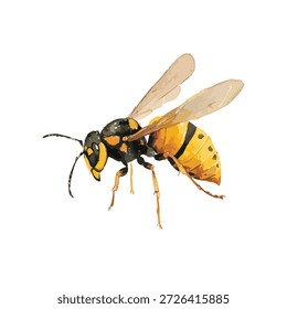 Ilustração vetorial vibrante de uma vespa voadora, ideal para a natureza, controle de pragas ou projetos educacionais. Isolado em fundo transparente para uso versátil.