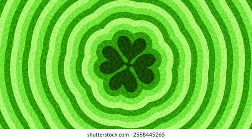 A vibrant vector illustration of a four-leaf clover centered on a dynamic green ripple background, symbolizing luck and good fortune.