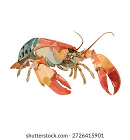 Ilustração vetorial vibrante de uma lagosta vermelha fresca, perfeita para menus de frutos do mar gourmet, marca de restaurante ou projetos culinários. Ideal para temas alimentares e marinhos.
