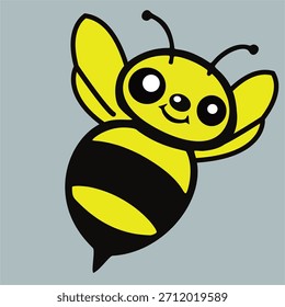 Una Ilustración vectorial vibrante de un abejorro o abeja de miel amigable, de estilo de dibujos animados con una sonrisa Grande y ojos grandes, de color amarillo y negro