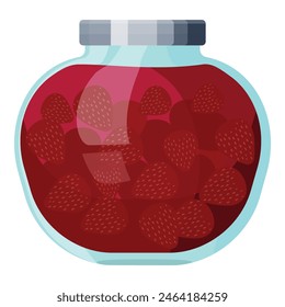 Vibrant vector illustration of a glass jam jar filled with delicious red strawberries