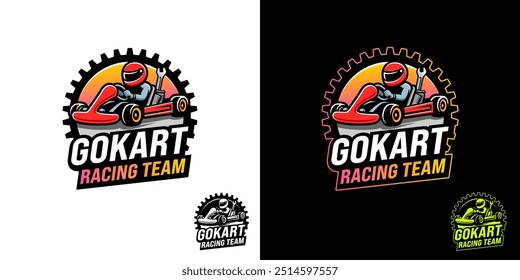 Uma ilustração vetorial vibrante de corridas de kart. O design apresenta linhas dinâmicas e cores em negrito representadas com detalhes elegantes.