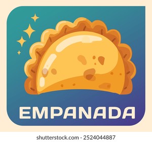 Vibrante Ilustración vectorial de empanada dorada-marrón, pastelería casera Latina American rellena de sabrosas bondades. Corteza escamosa y pliegues perfectamente formados artesanalmente. Para menús, Sitios web de recetas