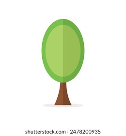 A vibrant vector illustration of a green tree plant. The tree has a sturdy brown trunk and a lush, bushy canopy filled with various shades of green leaves. The leaves are detailed with veins, giving a