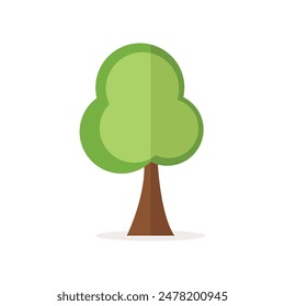 A vibrant vector illustration of a green tree plant. The tree has a sturdy brown trunk and a lush, bushy canopy filled with various shades of green leaves. The leaves are detailed with veins, giving a