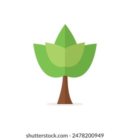 A vibrant vector illustration of a green tree plant. The tree has a sturdy brown trunk and a lush, bushy canopy filled with various shades of green leaves. The leaves are detailed with veins, giving a