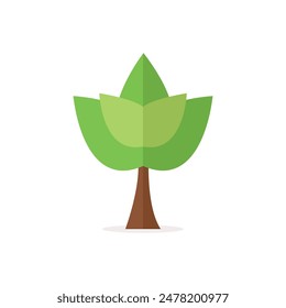 A vibrant vector illustration of a green tree plant. The tree has a sturdy brown trunk and a lush, bushy canopy filled with various shades of green leaves. The leaves are detailed with veins, giving a