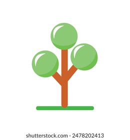 A vibrant vector illustration of a green tree plant. The tree has a sturdy brown trunk and a lush, bushy canopy filled with various shades of green leaves. The leaves are detailed with veins, giving a