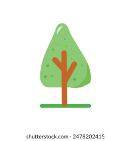 A vibrant vector illustration of a green tree plant. The tree has a sturdy brown trunk and a lush, bushy canopy filled with various shades of green leaves. The leaves are detailed with veins, giving a