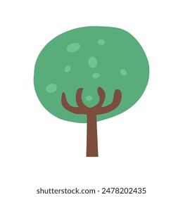 A vibrant vector illustration of a green tree plant. The tree has a sturdy brown trunk and a lush, bushy canopy filled with various shades of green leaves. The leaves are detailed with veins, giving a