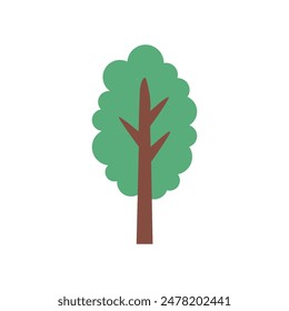 A vibrant vector illustration of a green tree plant. The tree has a sturdy brown trunk and a lush, bushy canopy filled with various shades of green leaves. The leaves are detailed with veins, giving a