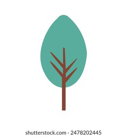 A vibrant vector illustration of a green tree plant. The tree has a sturdy brown trunk and a lush, bushy canopy filled with various shades of green leaves. The leaves are detailed with veins, giving a