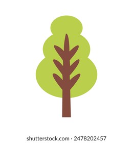 A vibrant vector illustration of a green tree plant. The tree has a sturdy brown trunk and a lush, bushy canopy filled with various shades of green leaves. The leaves are detailed with veins, giving a