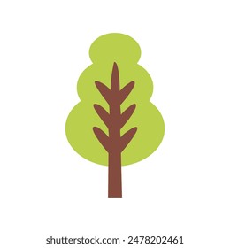 A vibrant vector illustration of a green tree plant. The tree has a sturdy brown trunk and a lush, bushy canopy filled with various shades of green leaves. The leaves are detailed with veins, giving a