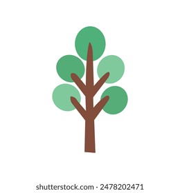 A vibrant vector illustration of a green tree plant. The tree has a sturdy brown trunk and a lush, bushy canopy filled with various shades of green leaves. The leaves are detailed with veins, giving a