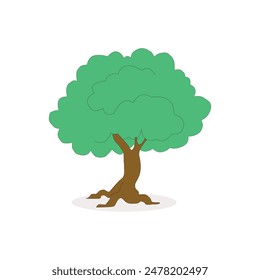 A vibrant vector illustration of a green tree plant. The tree has a sturdy brown trunk and a lush, bushy canopy filled with various shades of green leaves. The leaves are detailed with veins, giving a