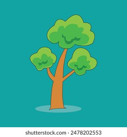 A vibrant vector illustration of a green tree plant. The tree has a sturdy brown trunk and a lush, bushy canopy filled with various shades of green leaves. The leaves are detailed with veins, giving a