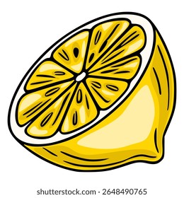 Uma ilustração vetorial vibrante de um limão dividido pela metade, apresentando uma representação detalhada e estilizada de seus segmentos suculentos e casca texturizada, perfeita para adicionar um toque picante aos seus projetos.
