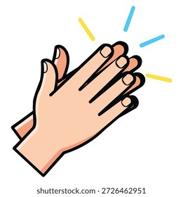 Uma ilustração vetorial vibrante de mãos batendo palmas com linhas de movimento coloridas para significar aplausos e apreciação. Este gráfico representa sucesso, parabéns e feedback positivo em um estilo limpo e moderno.