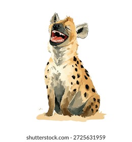Ilustração de vetor vibrante de uma hiena de manchas felizes rindo com a boca aberta. Perfeito para a vida selvagem, safári ou conteúdo educacional infantil.