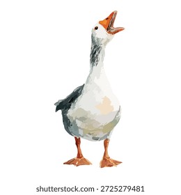Vibrante Ilustración vectorial de un ganso que bocina con el pico abierto. Ideal para temas de animales de granja, libros infantiles o diseños rústicos.