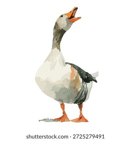 Ilustración vectorial vibrante de un ganso que bocina, perfecto para temas de animales de granja, libros infantiles o diseños rústicos.