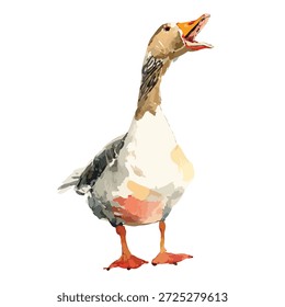 Ilustración vectorial vibrante de un ganso que bocina, perfecto para temáticas de animales de granja o diseños de naturaleza. Ideal para conceptos rústicos de vida silvestre.