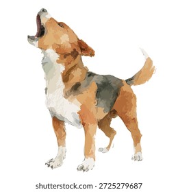 Vibrant vector illustration of a howling dog, perfect for pet-related designs, children's books, or animal sound concepts. Isolated on white.