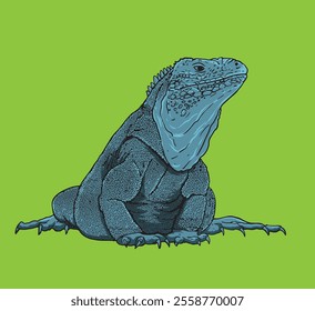 A vibrant vector illustration of an iguana native to the Cayman Islands, featuring bold colors and intricate details, perfect for tropical-themed designs and artwork