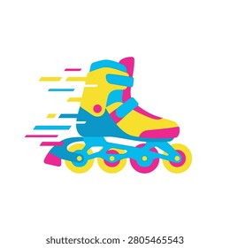 A vibrant vector illustration of an inline roller blade with motion lines