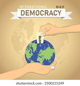 Una vibrante Ilustración vectorial para el Día Internacional de la Democracia, con personas diversas unidas, que simbolizan los valores democráticos globales y la unidad.