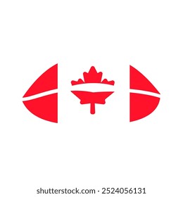 Una vibrante Ilustración vectorial de besos en los labios en colores de la bandera canadiense con una hoja de arce rojo en su centro, que simboliza el emblema nacional del país en un estilo de dibujos animados planos