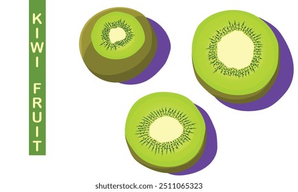 Ilustração de Vetor Vibrante de Kiwi Frutos Metades e Fatias